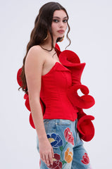 ABSTRACT RUFFLE OFF THE SHOULDER BLOUSE
