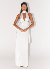 Alicia Satin Halter Maxi Dress - White