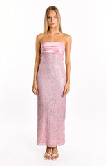 Alliana Pink Sequin Strapless Formal Maxi Dress
