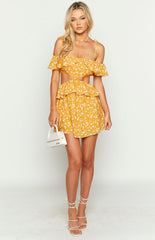 Alyssa Orange Floral Ruffle Mini Dress
