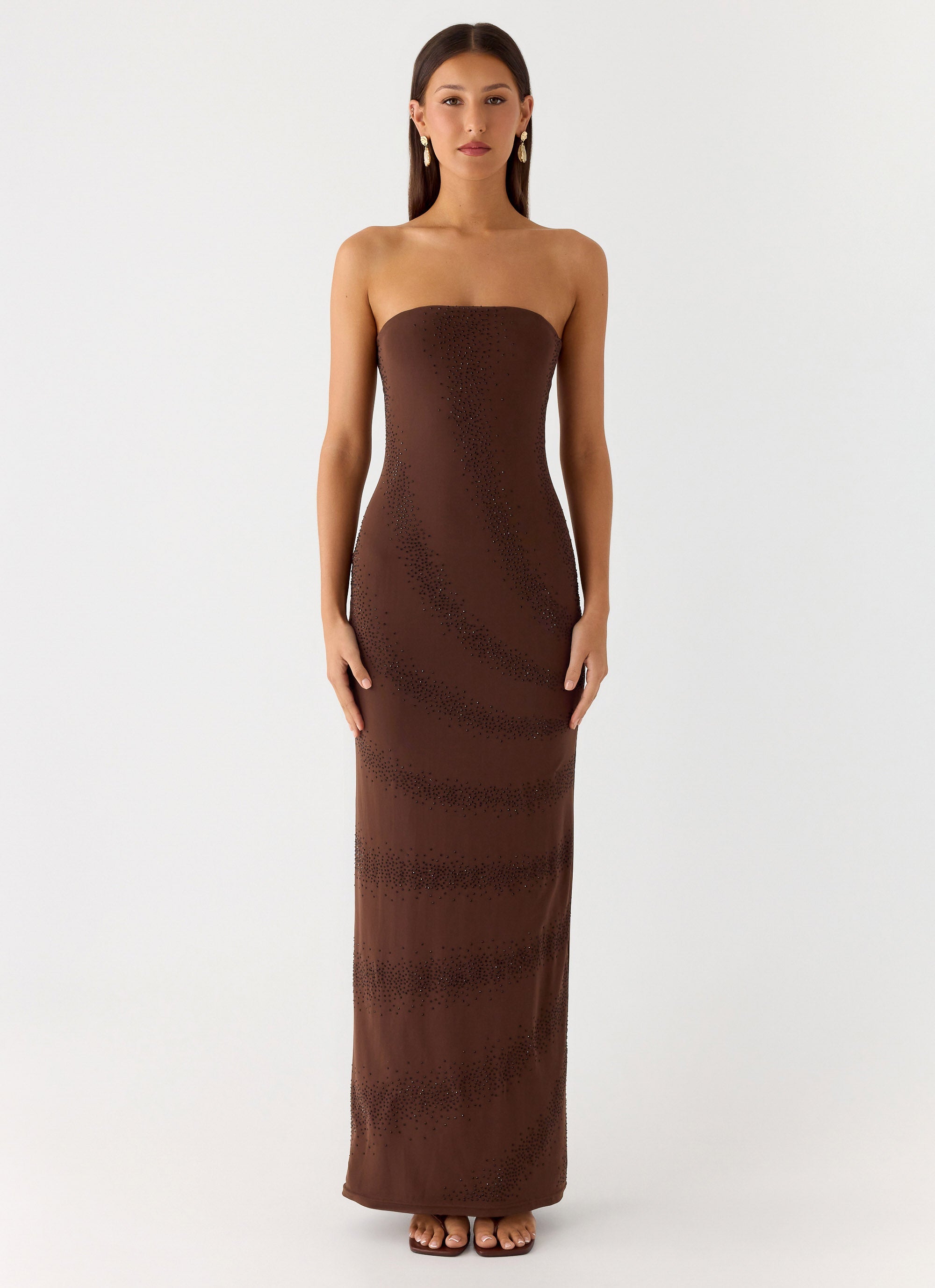 Belisse Beaded Mesh Maxi Dress - Chocolate