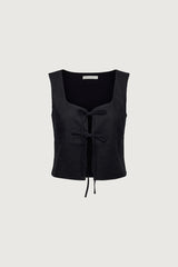 LINEN BLEND TIE FRONT TANK TOP
