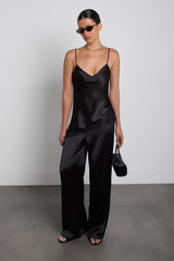 ASYMMETRICAL SATIN LACE TRIM TANK TOP