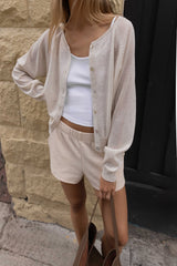 LINEN BLEND BUTTON-UP CARDIGAN