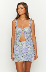 Caspian Purple Floral Print Chiffon Top