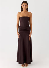 Darana Corset Satin Maxi Dress - Chocolate