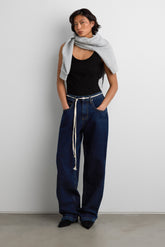 HIGH RISE BARREL LEG JEAN WITH SHOELACE BELT