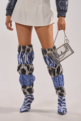 AKIRA GOLD ELODIE BLUE MULTI PATCHWORK BOOT