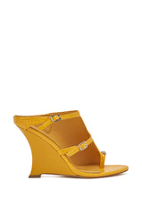 AKIRA GOLD GINO MUSTARD CROC WEDGE SANDAL