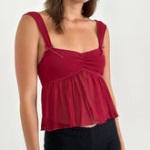 Ruffle Hem Sheer Mesh Crop Top