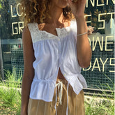 Lace Button Down Crop Top