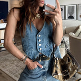 Denim Button Cowgirl Crop Top