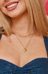 Gold Heart Double Chain Necklace
