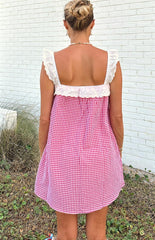 Harry Red Gingham Lace Mini Dress