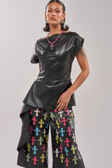 ALEXA FAUX LEATHER BLOUSE