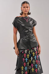 ALEXA FAUX LEATHER BLOUSE