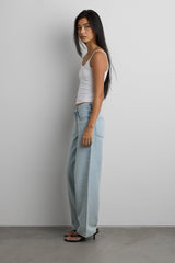 LINEN BLEND MID-RISE STRAIGHT LEG JEAN