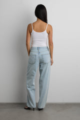 LINEN BLEND MID-RISE STRAIGHT LEG JEAN