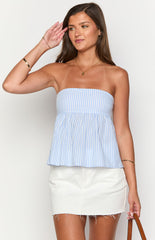 Klee Light Blue Strapless Tie Back Top