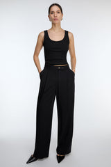 HIGH-RISE WIDE LEG BELT DETAIL TROUSER