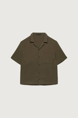 CRINKLED SHORT SLEEVE BUTTON UP SHIRT
