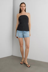 MID-RISE JEAN SHORT WITH DISTRESSING