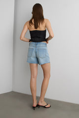 MID-RISE JEAN SHORT WITH DISTRESSING