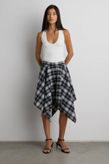ASYMMETRICAL DRAPED PLAID MINI SKIRT