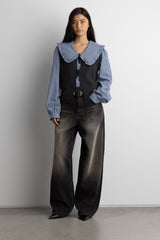 OPEN FRONT SWEATER VEST WITH TIES