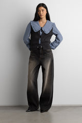 OPEN FRONT SWEATER VEST WITH TIES
