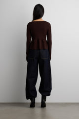 RIBBED TIE FRONT PEPLUM SWEATER