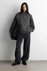 RIBBED KNIT MOCK NECK ZIP-UP SWEATER VEST