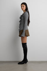RUFFLED V-NECK SWEATER
