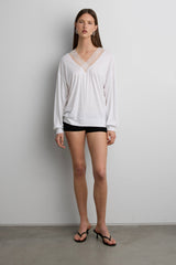 LACE TRIM V-NECK SLOUCHY TOP