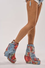 AKIRA GOLD VENEZIO MULTI COLOR CHEETAH PRINT WEDGE BOOTIE