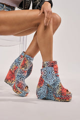 AKIRA GOLD VENEZIO MULTI COLOR CHEETAH PRINT WEDGE BOOTIE