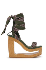 AKIRA GOLD WYNN GREEN TIE LACE UP NOVELTY WEDGE SANDAL