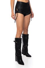 ADRIANA LACE UP FAUX LEATHER SHORTS