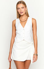 Barbados White Linen Blend Mini Skirt