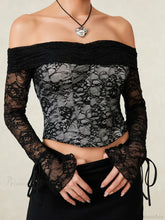 Black Lace Floral Sheer Off-shoulder Slim Corset Top