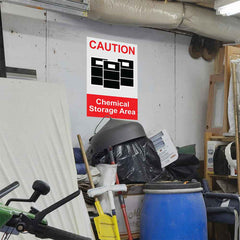 16x24 inch Chemical Storage Sign Wall Decal Installed in Garage