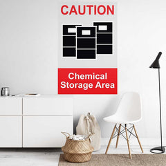 32.5x48 inch Chemical Storage Sign Wall Decal Installed Above Cabinet