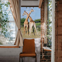 48 inch Crossing Giraffes Decal Installed Near Window