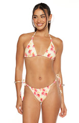 Fitzroy Yellow and Pink Floral Print Beaded Tie Bikini Bottoms