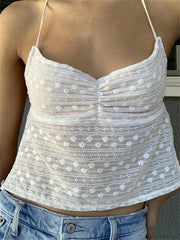 Floral Halter Backless Y2K Fairycore Crop Tank Top