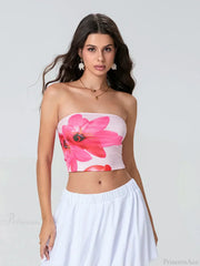 Floral Print Backless Strapless Cropped Tube Top Bandeau