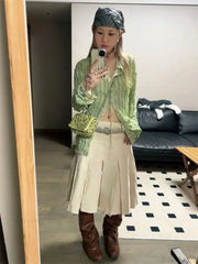 Green Vintage Long Sleeve Blouse