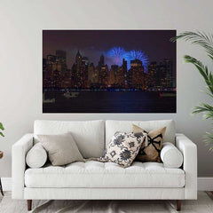 44.5x72 inch New York Skyline Decal Installed Above Sofa