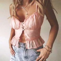 Pink Cotton Button-Up Crop Top