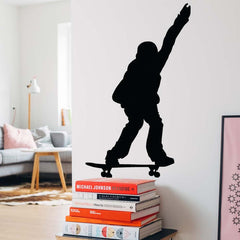 36 inch Skateboard Manual Silhouette Wall Decal Installed in Hallway